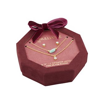 Brilliance Fine Silver Plated Cubic Zirconia Stud Earring & Necklace Set