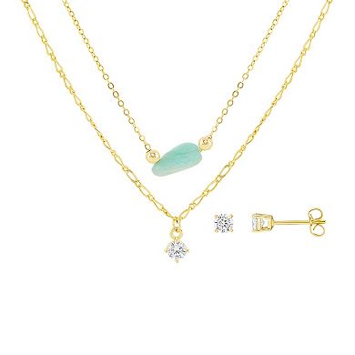 Brilliance Fine Silver Plated Cubic Zirconia Stud Earring & Necklace Set