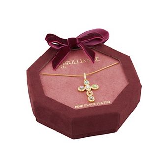Brilliance Gold-Plated Cubic Zirconia Cross Pendant Necklace