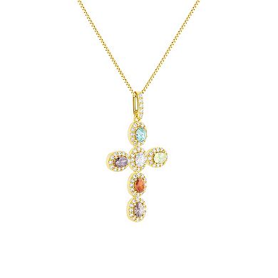 Brilliance Gold-Plated Cubic Zirconia Cross Pendant Necklace