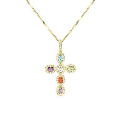 Brilliance Gold-Plated Cubic Zirconia Cross Pendant Necklace