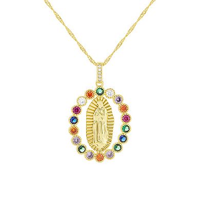 Brilliance Gold-Plated Cubic Zirconia Virgin Mary Pendant Necklace