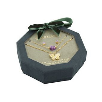 Brilliance Cubic Zirconia Stud Earring & Butterfly Charm Necklace Set
