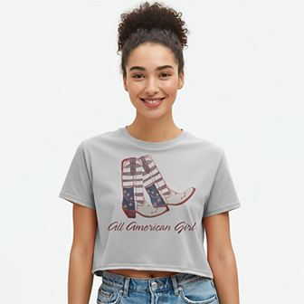 Juniors' Grayson Threads The Label All American Girl Boxy Crop Patriotic Graphic Tee