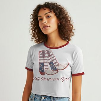 Juniors' Grayson Threads The Label All American Girl Baby Ringer Patriotic Graphic Tee