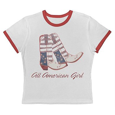 Juniors' Grayson Threads The Label All American Girl Baby Ringer Patriotic Graphic Tee