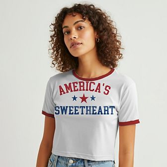 Juniors' Grayson Threads The Label Americas Sweetheart Baby Ringer Patriotic Graphic Tee