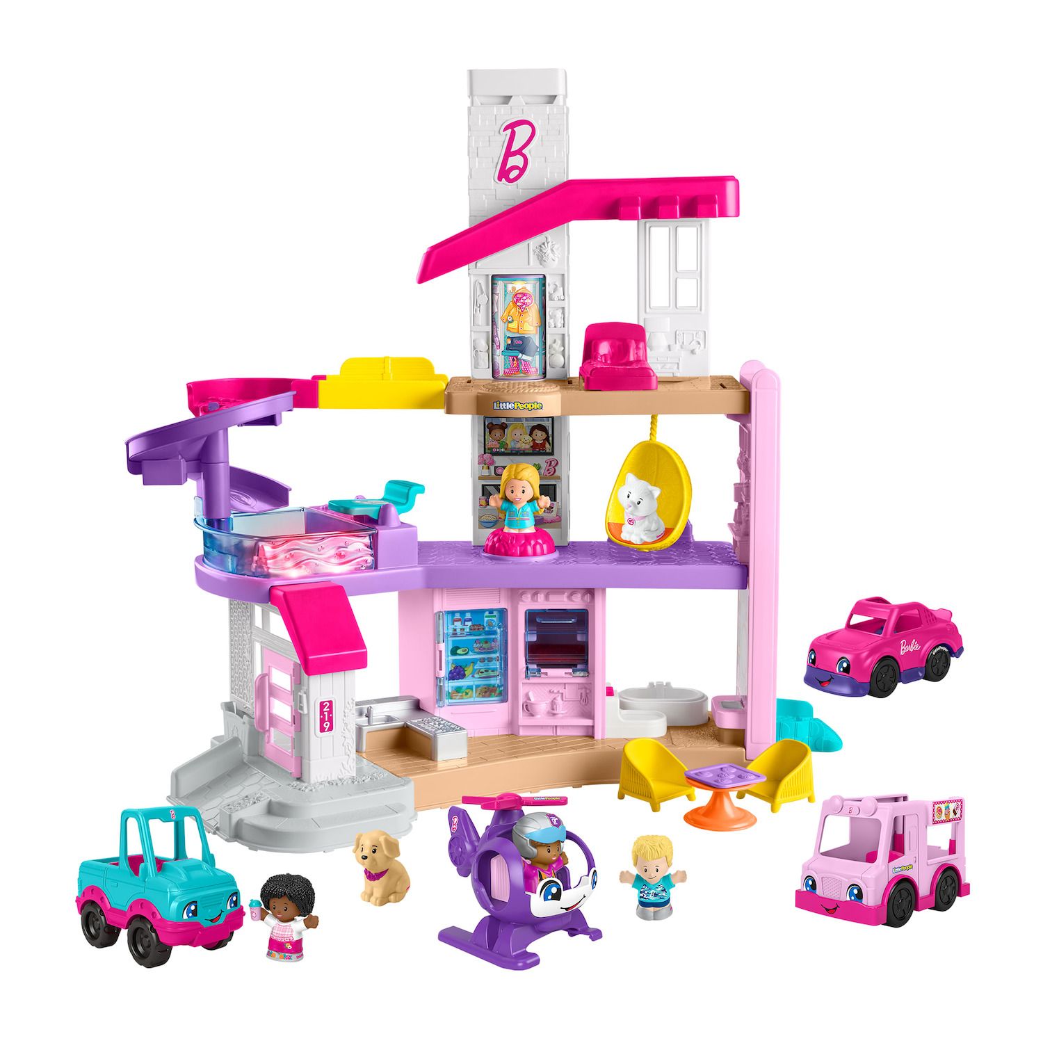 Детский игровой набор Fisher-Price Little People Barbie DreamHouse Playset with 4 Vehicles & 6 Figures — фото 1