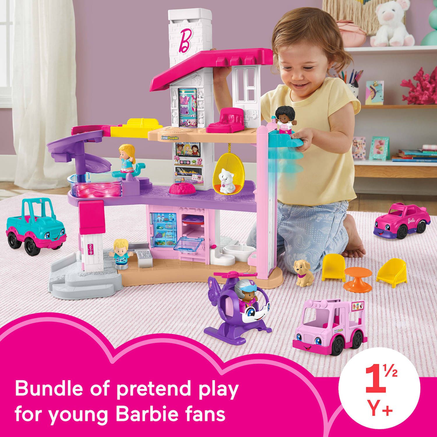 Детский игровой набор Fisher-Price Little People Barbie DreamHouse Playset with 4 Vehicles & 6 Figures — фото 2