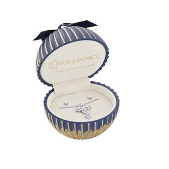 Brilliance Cubic Zirconia Stud Earrings & Cross Pendant Necklace Set in Ornament Gift Box