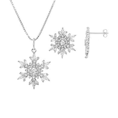 Brilliance Fine Silver Plated Cubic Zirconia Snowflake Pendant & Earrings Set