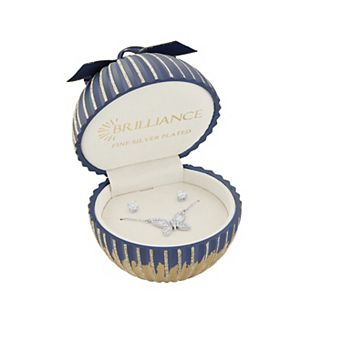 Brilliance Cubic Zirconia Stud Earrings & Butterfly Necklace Set in Ornament Gift Box