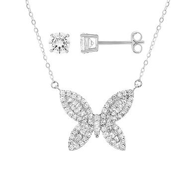 Brilliance Cubic Zirconia Stud Earrings & Butterfly Necklace Set in Ornament Gift Box