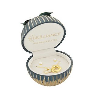 Brilliance Cubic Zirconia Stud Earrings & Double Heart Necklace Set in Ornament Gift Box