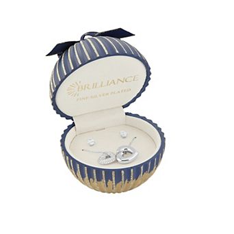 Brilliance Cubic Zirconia Stud Earrings & Double Heart Necklace Set in Ornament Gift Box