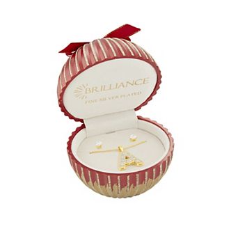 Brilliance Cubic Zirconia Stud Earrings & Initial Pendant Necklace Set in Ornament Gift Box