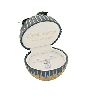 Brilliance Cubic Zirconia Stud Earrings & Initial Pendant Necklace Set in Ornament Gift Box