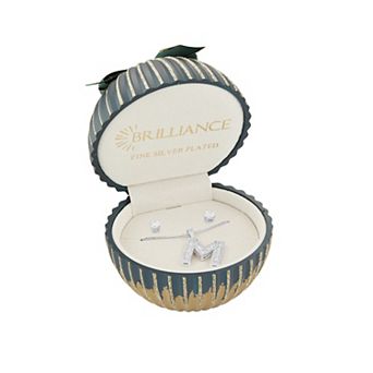 Brilliance Cubic Zirconia Stud Earrings & Initial Pendant Necklace Set in Ornament Gift Box