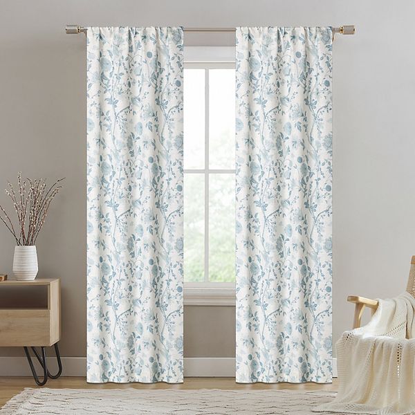 Laura Ashley Bird Garden Linen Blend Set of 2 Window Curtain Panels