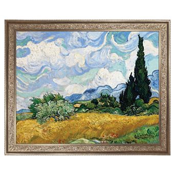 Masterpiece Yellow Wheat and Cypresses by Vincent Van Gogh Framed Canvas Wall Art