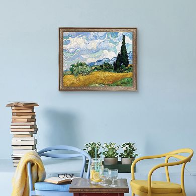 Masterpiece Yellow Wheat and Cypresses by Vincent Van Gogh Framed Canvas Wall Art