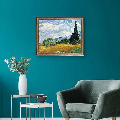 Masterpiece Yellow Wheat and Cypresses by Vincent Van Gogh Framed Canvas Wall Art
