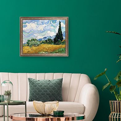 Masterpiece Yellow Wheat and Cypresses by Vincent Van Gogh Framed Canvas Wall Art