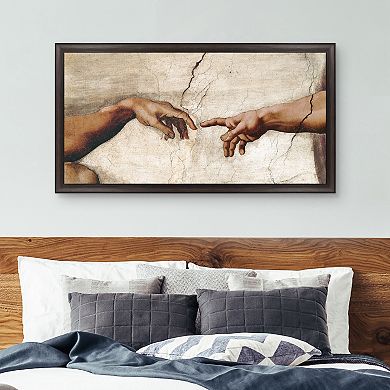 Masterpiece Creation of Adam Detail by Michelangelo Framed Canvas Wall Art