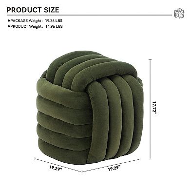 Modern Chenille Knot Ottoman Stool with Wood Frame for Living Room