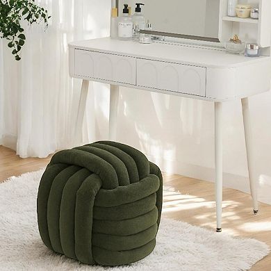 Modern Chenille Knot Ottoman Stool with Wood Frame for Living Room