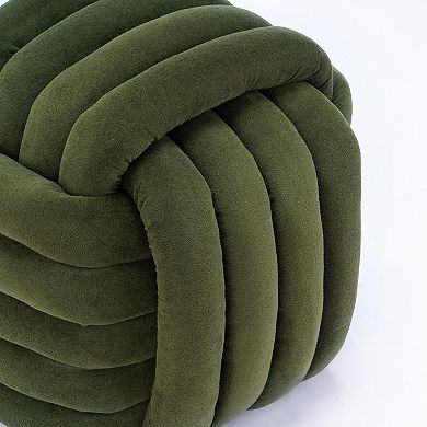 Modern Chenille Knot Ottoman Stool with Wood Frame for Living Room