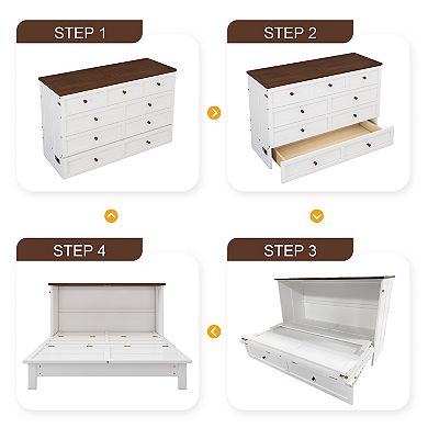 Merax Solid Pine Murphy Bed Chest with Charging Station and Large Storage Drawer