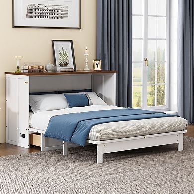 Merax Solid Pine Murphy Bed Chest with Charging Station and Large Storage Drawer