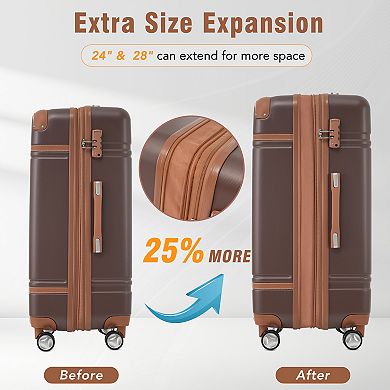 Merax Hardshell Luggage Sets 4 Pieces 20"+24"+28" Luggages and Cosmetic Case Spinner Suitcase