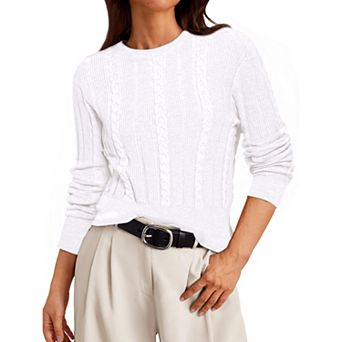 Cable Knit Sweater for Women's Crew Neck Long Sleeve Tops Knitted Crop Sweaters