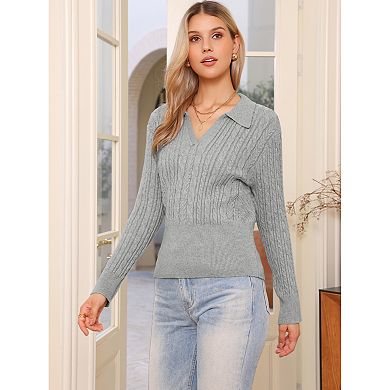 Lapel Neck Sweater for Women's Long Sleeve Spring Casual Knit Pullover Tops