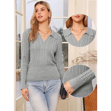 Lapel Neck Sweater for Women's Long Sleeve Spring Casual Knit Pullover Tops
