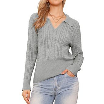 Lapel Neck Sweater for Women's Long Sleeve Spring Casual Knit Pullover Tops