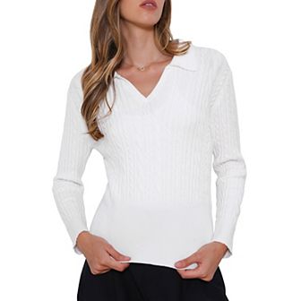 Lapel Neck Sweater for Women's Long Sleeve Spring Casual Knit Pullover Tops