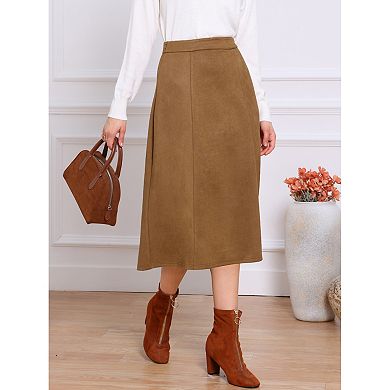 Suede Midi Skirts for Women's Work Casual Fall Winter A Line Skirt Trendy