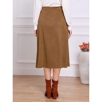 Suede Midi Skirts for Women's Work Casual Fall Winter A Line Skirt Trendy