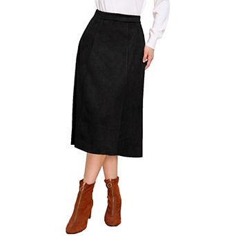 Suede Midi Skirts for Women's Work Casual Fall Winter A Line Skirt Trendy