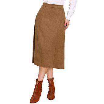 Suede Midi Skirts for Women's Work Casual Fall Winter A Line Skirt Trendy