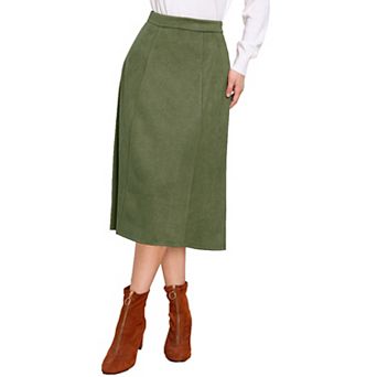 Suede Midi Skirts for Women's Work Casual Fall Winter A Line Skirt Trendy