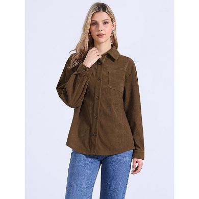 Corduroy Jacket for Women's Button Up V Neck Blouses Autumn and Winter Loose Shirt