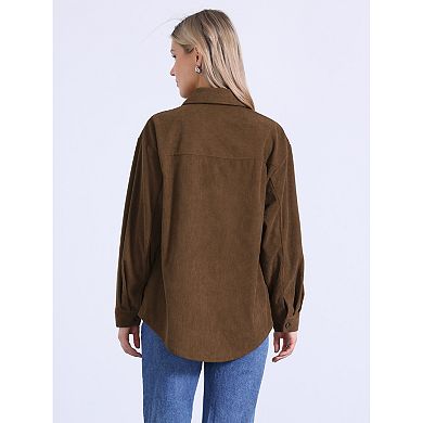 Corduroy Jacket for Women's Button Up V Neck Blouses Autumn and Winter Loose Shirt
