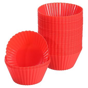 45 pc Silicone Cupcake Liners, Non-Stick Baking Cups, for Cooking Eggs, Baking Muffins Red