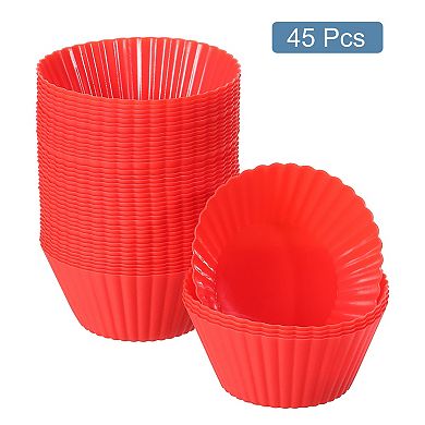 45Pcs Silicone Cupcake Liners, Non-Stick Baking Cups, for Cooking Eggs, Baking Muffins Red