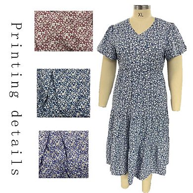 Plus Size Boho Dress Womens Casual Wrap V Neck Small Floral Short Sleeve Maxi Dresses Flowy
