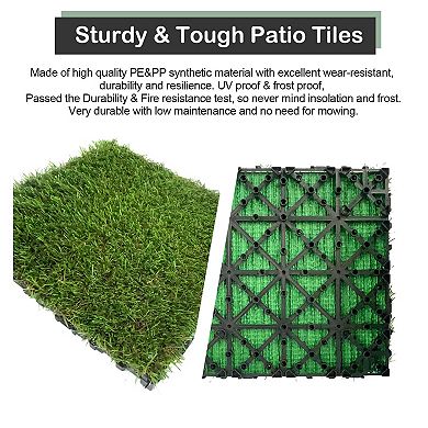 Mondawe Set of 35pcs 12x12in Artificial Grass Turf Tiles Interlocking Grass Tiles Self-draining